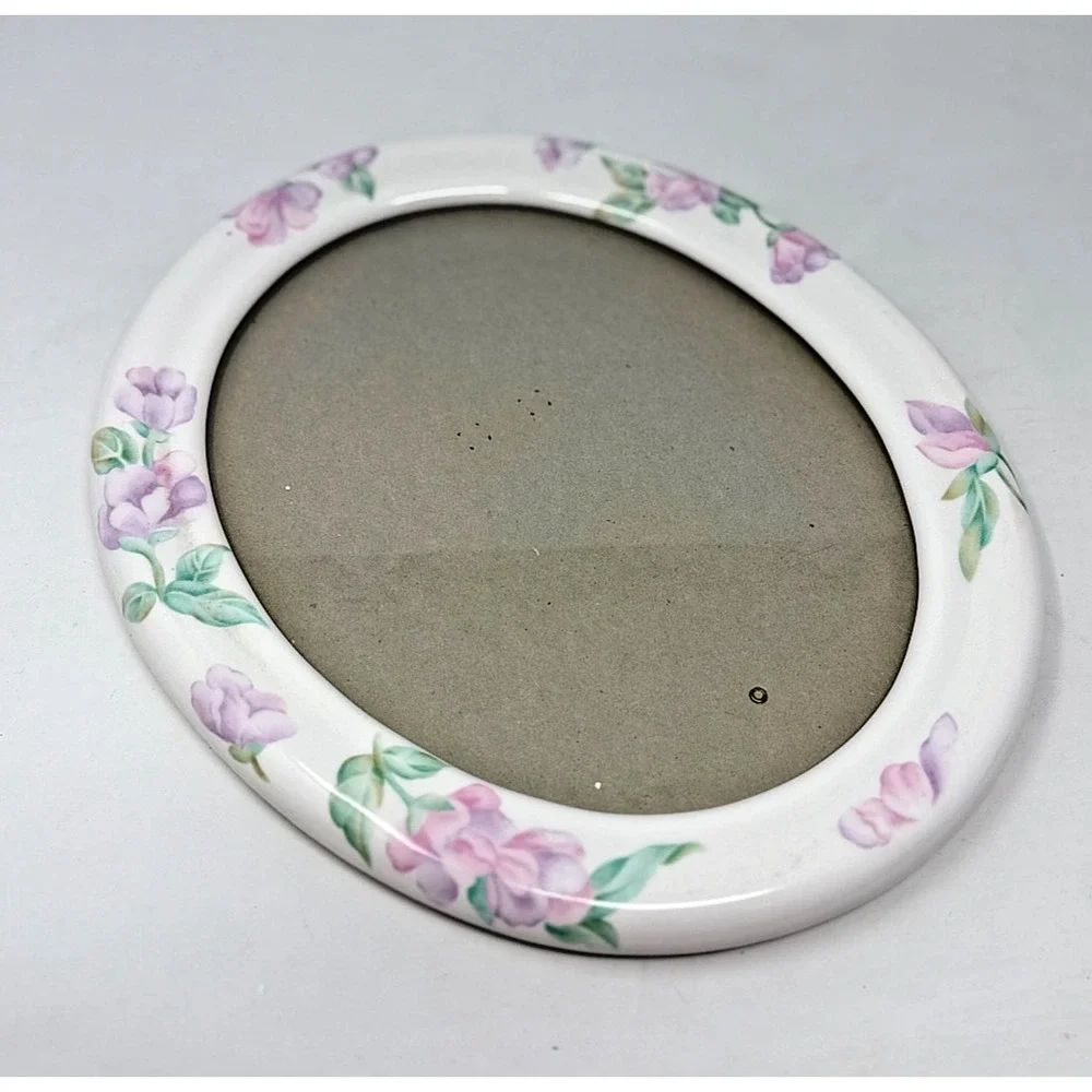 Vintage Floral Ceramic Porcelain Oval Picture Frame Shabby Chic 12x10